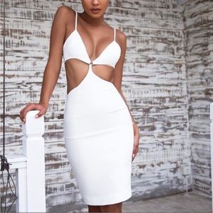 RARE House of CB ‘Aretina’ White Stretch Crepe Bralette Dress NWOT